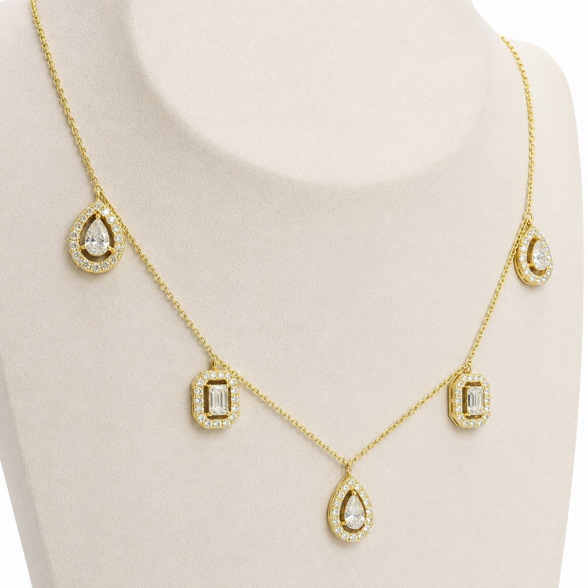 Mixed Shape Diamond Station Necklace in 14K Gold