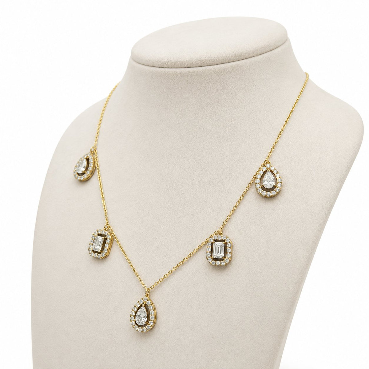 Mixed Shape Diamond Station Necklace in 14K Gold