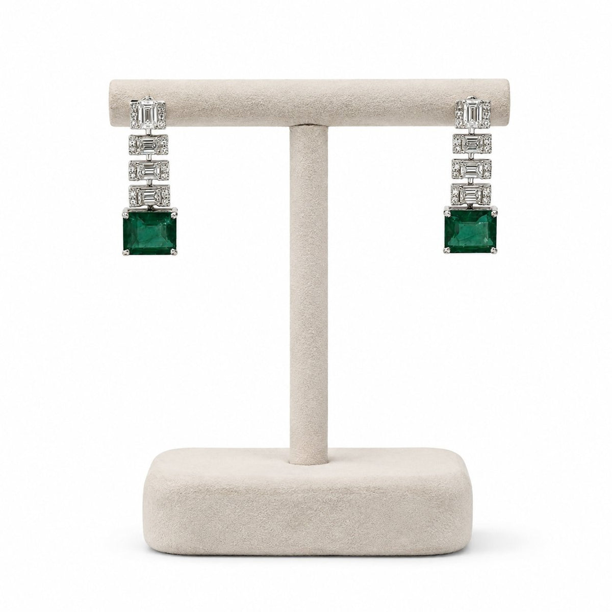 Green Stone Diamond Drop Earrings in 14K Gold