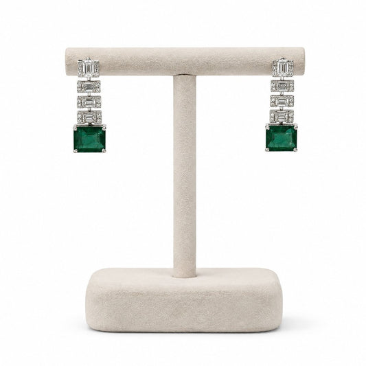 Green Stone Diamond Drop Earrings in 14K Gold