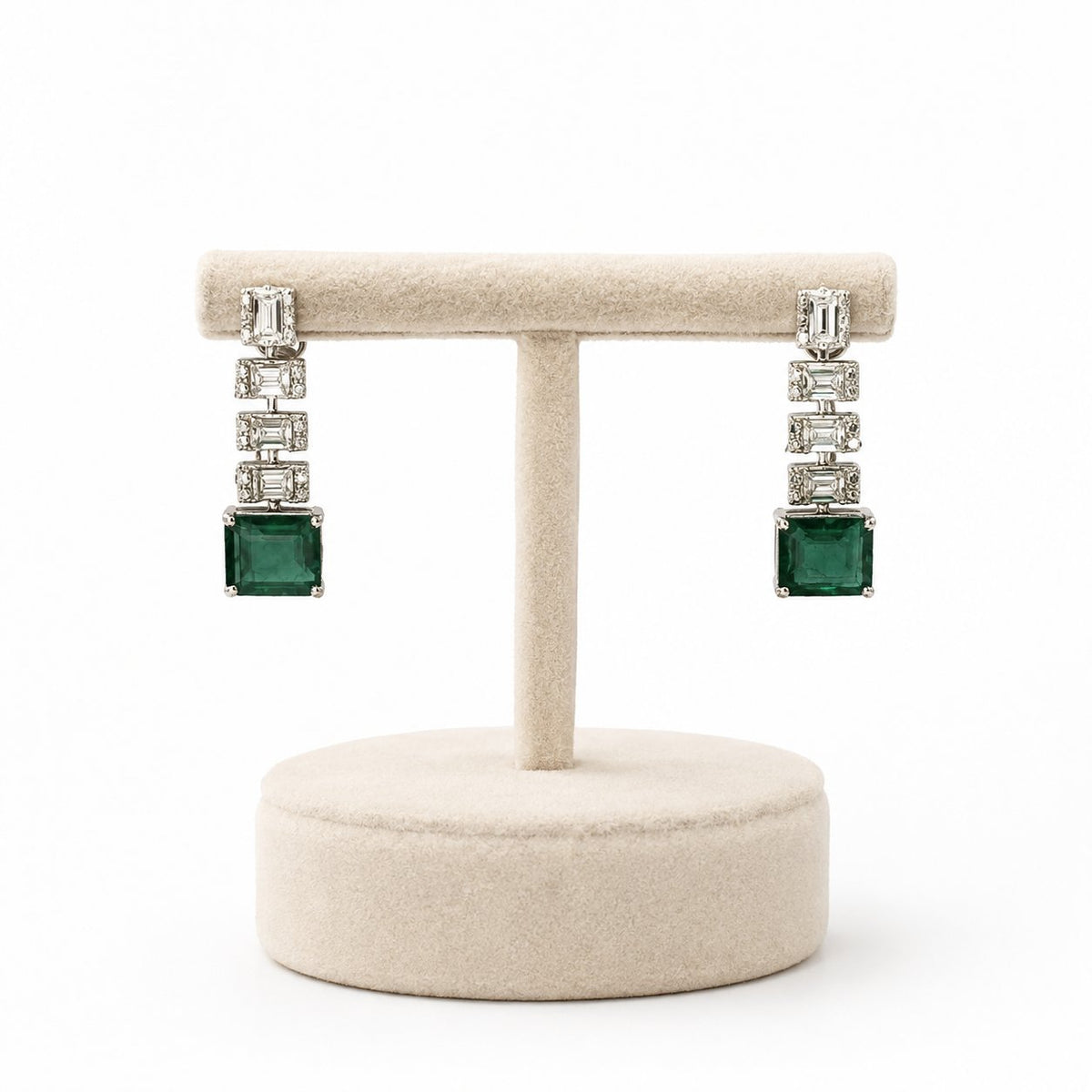 Green Stone Diamond Drop Earrings in 14K Gold