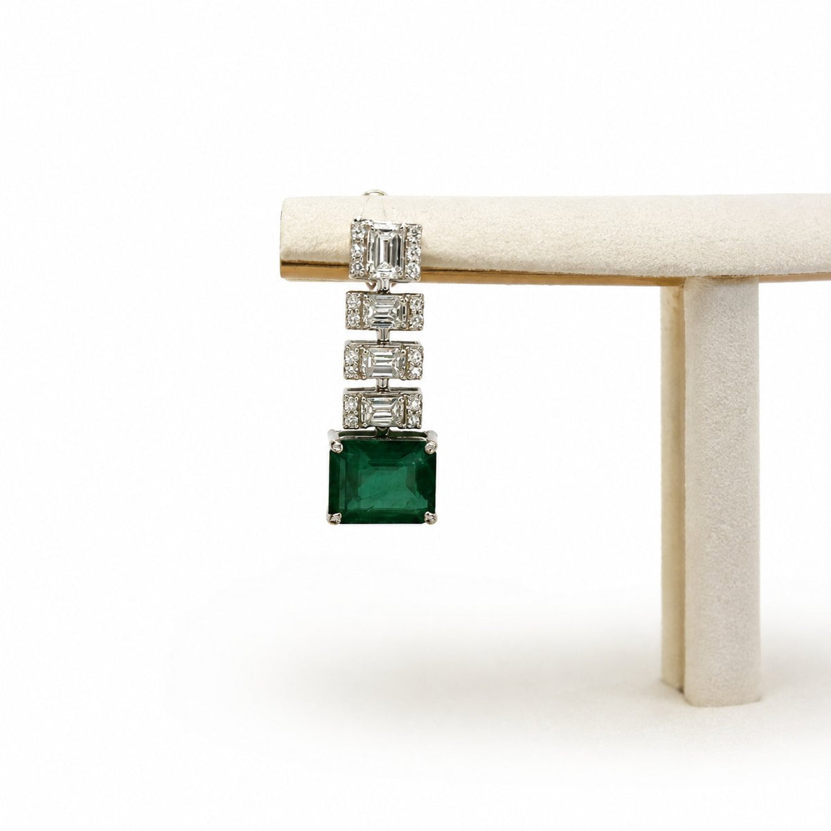 Green Stone Diamond Drop Earrings in 14K Gold