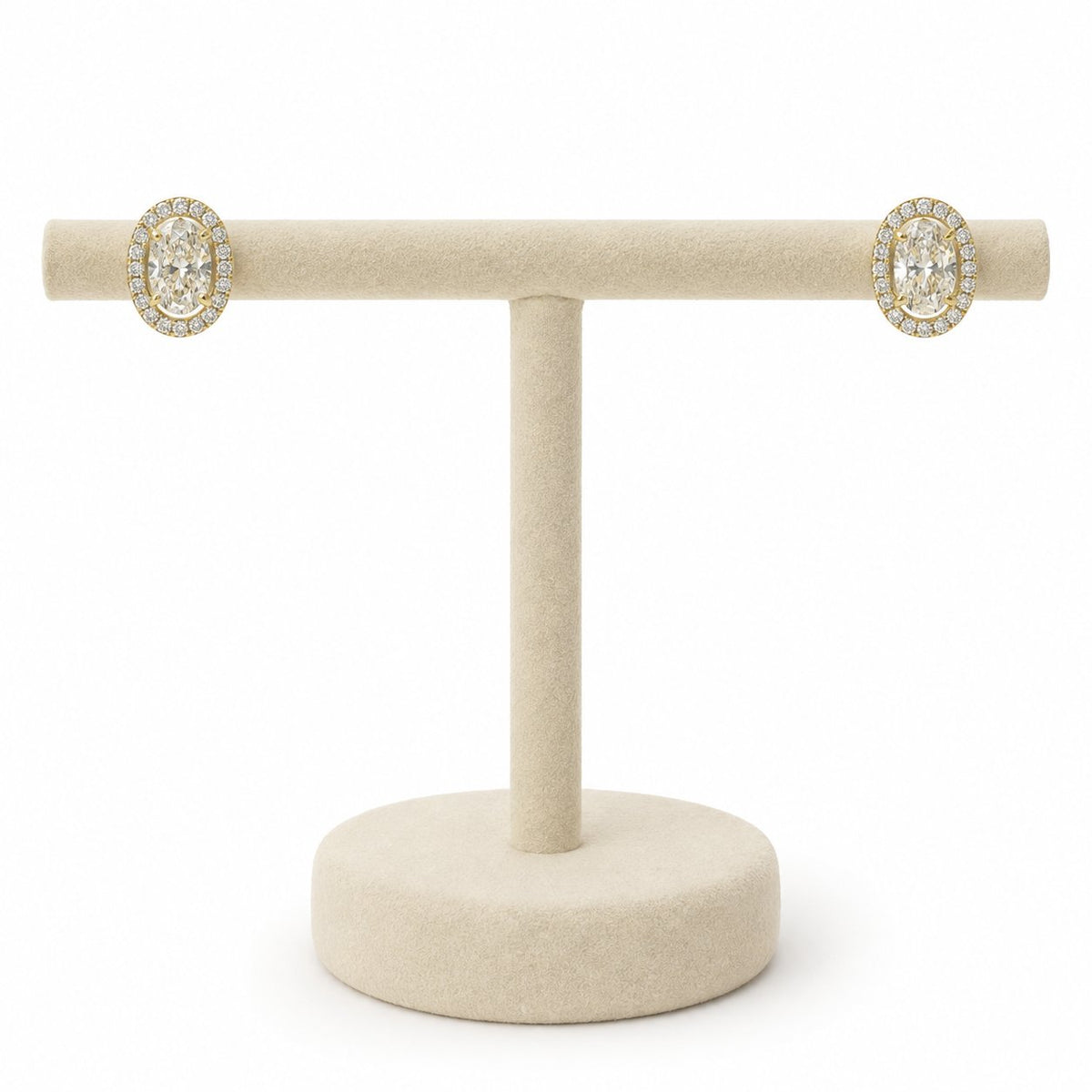 Oval Halo Diamond Stud Earrings in 14K Gold
