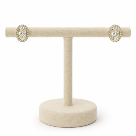 Oval Halo Diamond Stud Earrings in 14K Gold