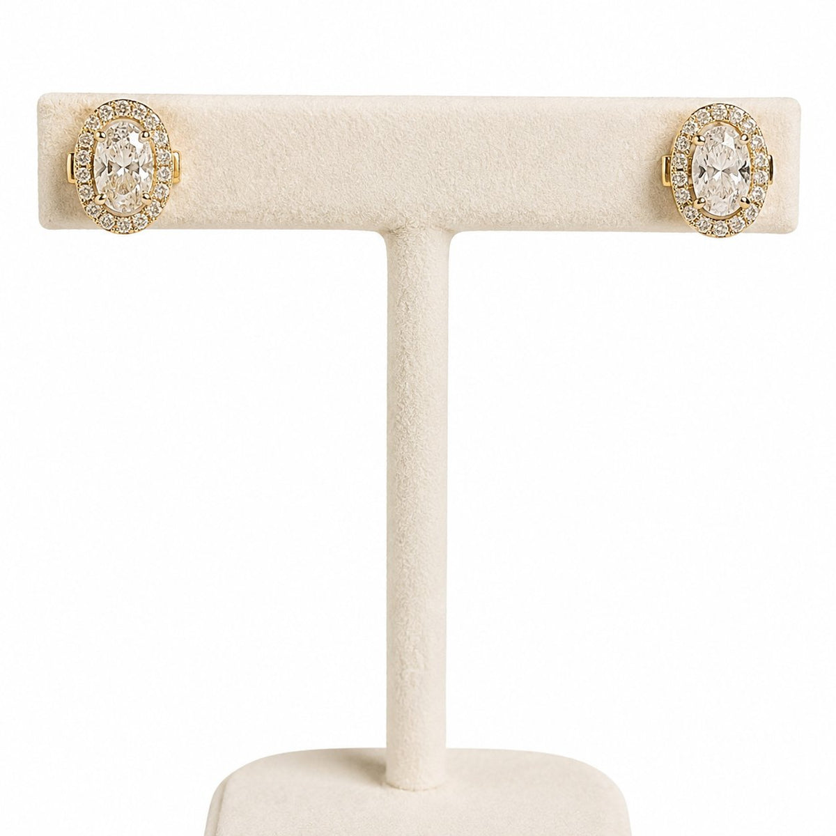 Oval Halo Diamond Stud Earrings in 14K Gold