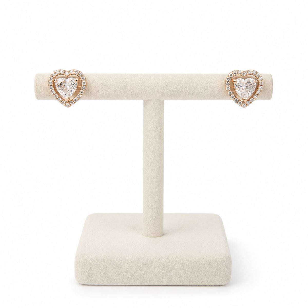 Heart Halo Diamond Stud Earrings in 14K Gold