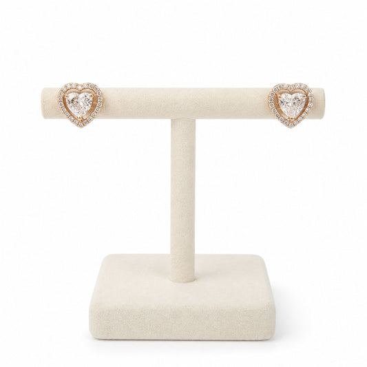 Heart Halo Diamond Stud Earrings in 14K Gold