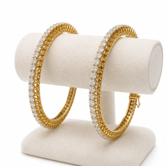 Diamond Line Bangle Pair in 14K Gold